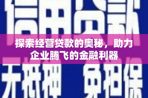 阳东探索经营贷款的奥秘，助力企业腾飞的金融利器