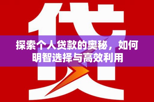 阳东探索个人贷款的奥秘，如何明智选择与高效利用